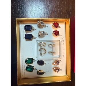 Unwritten Interchangeable Earrings Set Gold Tone Blue Green Red Crystal Charms